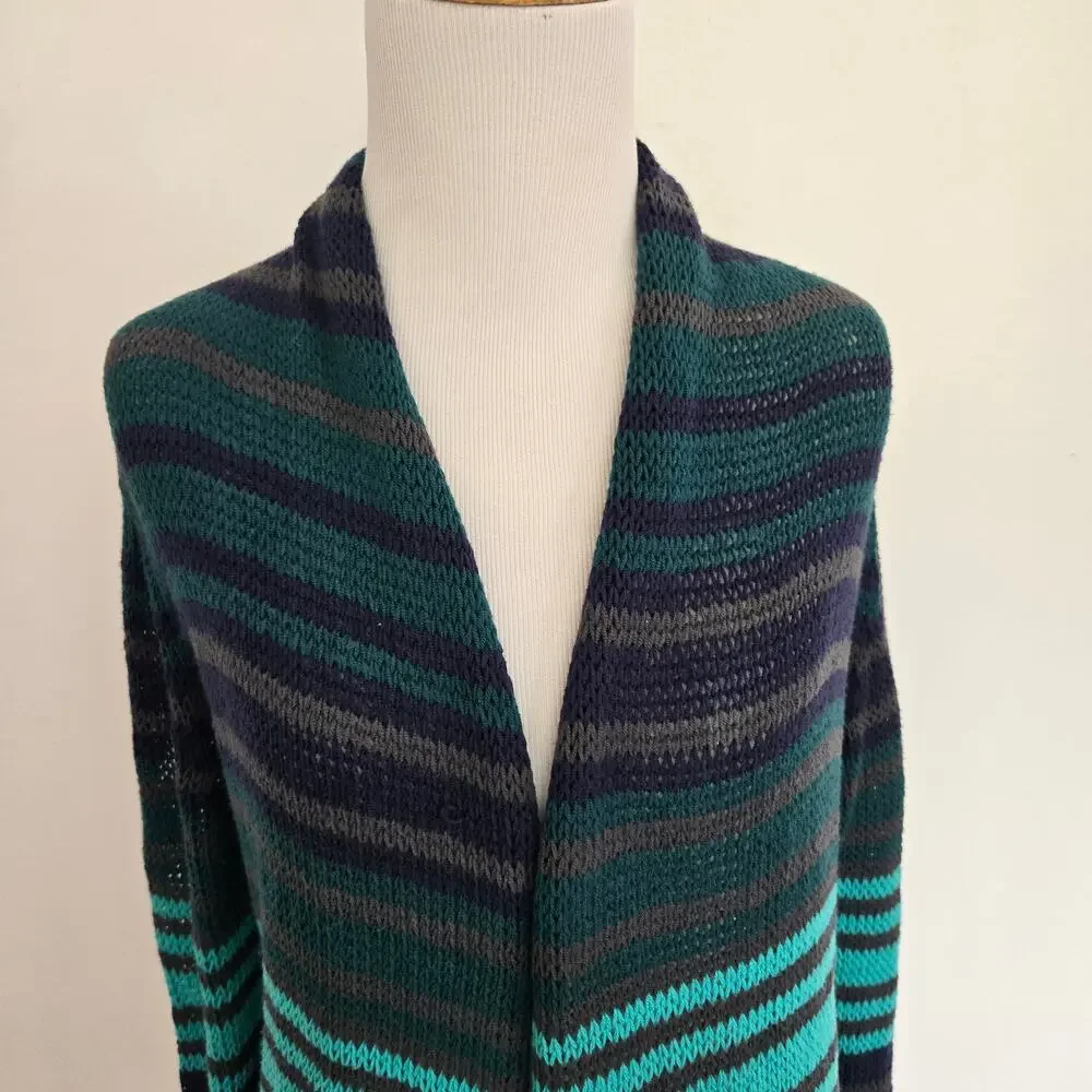 Wooden Ships Open Knit Cardigan Open front Striped Blue Lightweight Women M/L